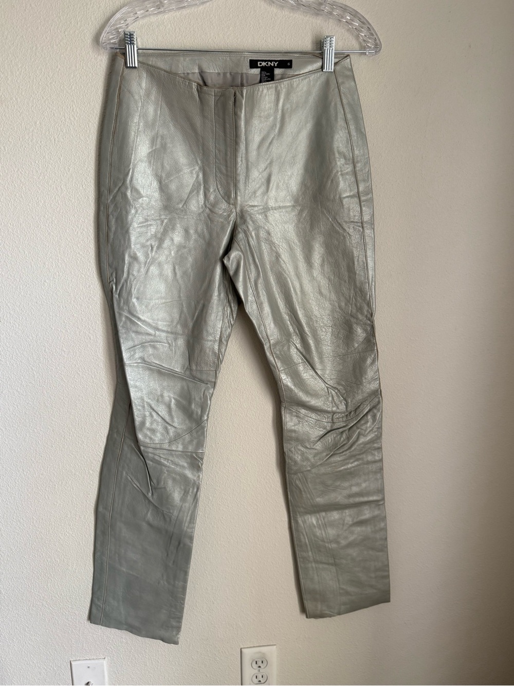 Vintage Y2K DKNY Metallic Silver Genuine Leather Pants - Sz 6 - Picture 2 of 11